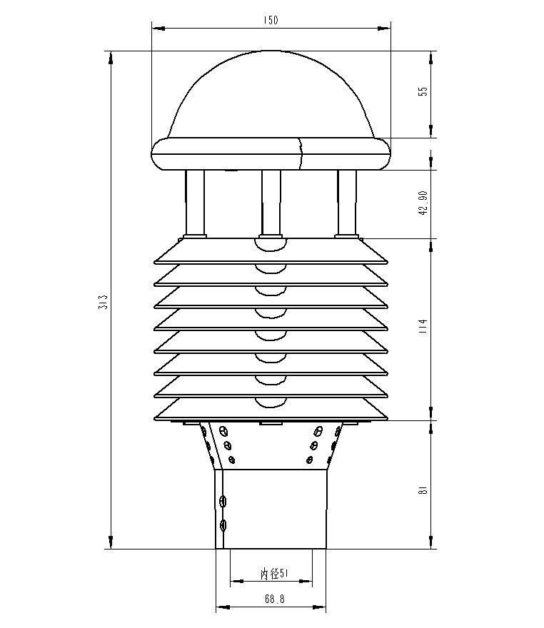 智慧路燈專用氣象環(huán)境監(jiān)測傳感器產品尺寸圖